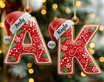 Ornamento personalizzato con lettera di pan di zenzero, ornamento personalizzato con nome per bambini, etichetta per calza di Natale, regalo di Natale per bambini, ornamento natalizio