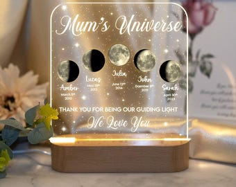 Luz nocturna personalizada con fases lunares, regalo lunar por fecha, regalo para el Día de la Madre, regalo para mamá, luz nocturna personalizada con fases lunares por fecha, regalo familiar