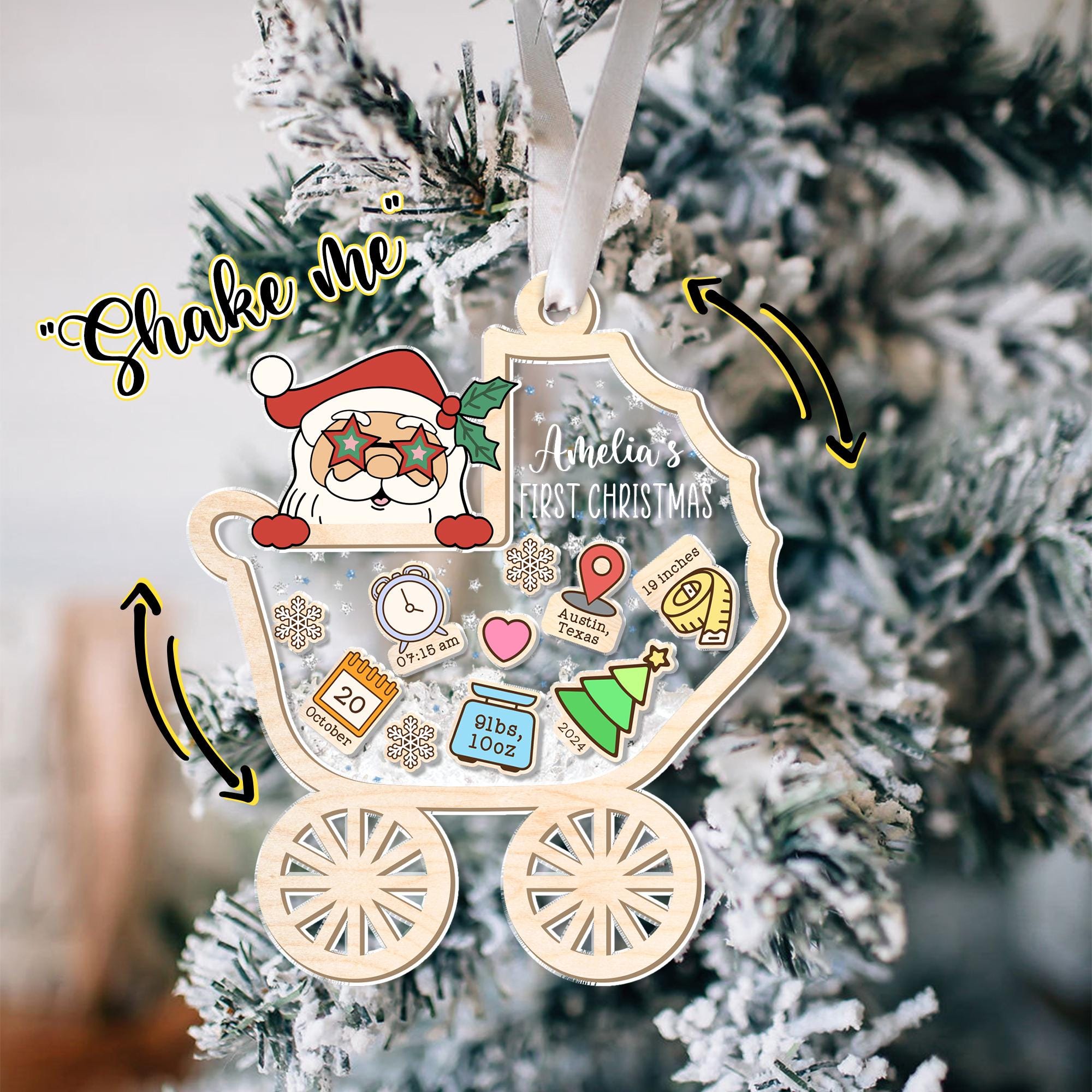 Personalized Baby's First Christmas Ornament 2024 - Custom 4D Shake Keepsake For Newborn