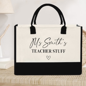 Custom Teacher Tote Bag "Teacher Stuff" | Personalized Teacher Gift Jute Thank You Present Name Initials Monogram Leaving School TA Women