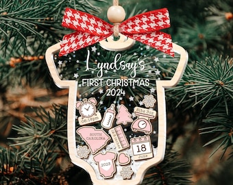 Baby's First Christmas Ornament 2024, Personalized Baby 1st Christmas Ornament, Custom New Baby Gift, 4D Shake Babies Ornament, Baby Shower