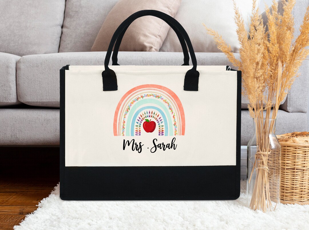Personalized Teacher Bag, Boho Rainbow Teacher Bag, Custom Teacher Bag ...