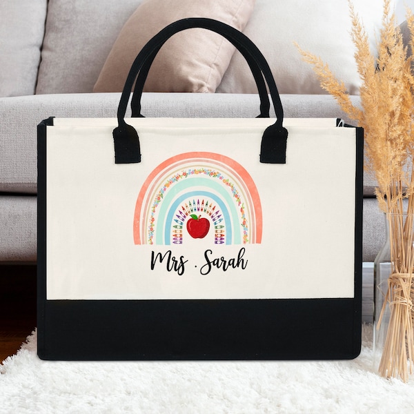 Personalized Teacher Bag, Boho Rainbow Teacher Bag, Custom Teacher Bag, Back to School Gift, Teacher Appreciation Gift, Teacher Gifts