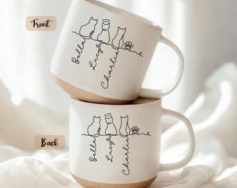 Tazza in ceramica personalizzata con gatti carini e nome, tazza da caffè speciale a forma di gatto, regalo unico per gli amanti dei gatti, regalo per proprietari di gatti, regali per la famiglia, amanti degli animali domestici