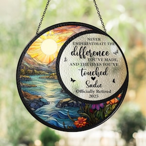 Stained Glass Retirement Suncatcher Personalized Floral Retirement Window Decor, Colleague Retirement Keepsake, Retirement Gift For Coworker