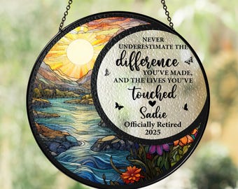 Stained Glass Retirement Suncatcher Personalized Floral Retirement Window Decor, Colleague Retirement Keepsake, Retirement Gift For Coworker