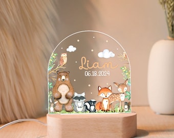 Personalised LED Animal Lamp, Kids Night Light Gift, Safari Jungle Animals Light, Birthday Gifts for Kids, Kids Bedroom Nursery Table Light
