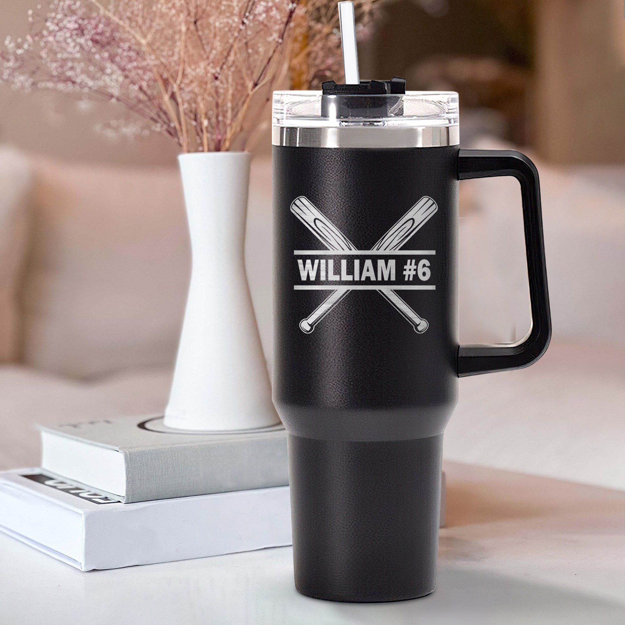 Custom Baseball 40oz Laser Engraved Tumbler - Personalized Hydration Mug for Coaches