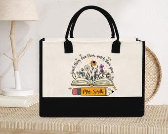 Bolso de mano personalizado de flores silvestres para maestros, bolso de mano personalizado para maestros, regalo para maestros, regalo de graduación, regalo de agradecimiento para maestros, regreso a la escuela