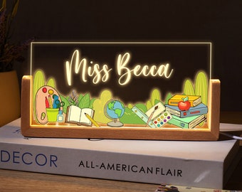 Personalized Name Desk Plate for Teacher | Custom Name Sign for Desk | Lighted Acrylic Nameplate | Teacher Appreciation Gift | Office Decor