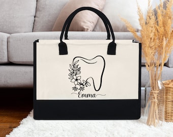 Personalized Floral Dental Tote Bag | RDH Graduation Dental Student Gift | Hygienist Dental Hygiene Tote Bag |Custom Dental Assistant Gifts