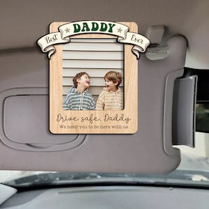 Custom Photo Car Visor Clip, Best Dad Ever Personalized Picture Frame, Dad Photo Magnet, Gift for Dad from Son, Drive Safe Gift, Papa Gift