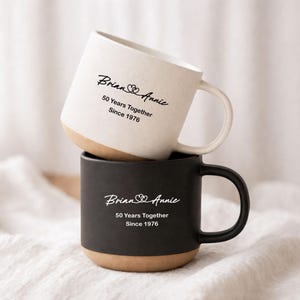 Könnte beinhalten: Eine weiße Keramik-Tasse mit schwarzem Henkel und dem Text "But First, Coffee" in handschriftlichem Stil. Die Tasse steht auf einer weißen Oberfläche. Die Tasse ist etwa 10 cm hoch.