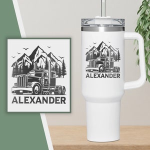 Personalized 40 ounce Trucker Tumbler | Custom Truck Driver Gift | Trucker Tumbler Personalized | Trucker Gifts For Men | Trucks Travel Cup