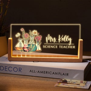 Science Lab-Lehrerzeichen, personalisiertes Lehrer-Schreibtisch-Namensschild, Lehrer-Schreibtisch, Lehrer-Acrylplakette, zurück zu Schulgeschenk, Wissenschaftslehrer