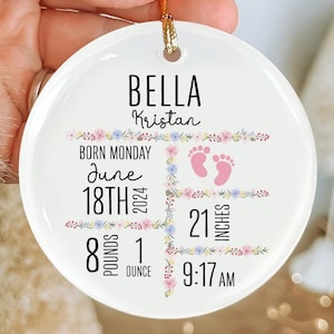 Personalized Birth Announcement Ornament, Custom Newborn Baby Birth Stats Keepsake, Customized Baby Shower Gift, Nursery Decor Present