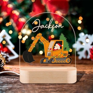 Personalized Excavator Lamp, Kids Night Light Gift, Excavator Night Light, Santa on The Excavator, Xmas Gift for Boy, Christmas Gift For Kid