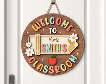 Personalized Teacher Door Sign, Teacher Gifts, Custom Teacher Door Hanger, Back To School, Classroom Decor, Teacher Name Sign, Welcome Sign
