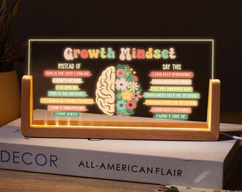 Growth Mindset Desk Name Plate, School Psychology Office Decor, Therapy Counselor Art, Psych Decorations Desk Quotes, Counselling Print Kids