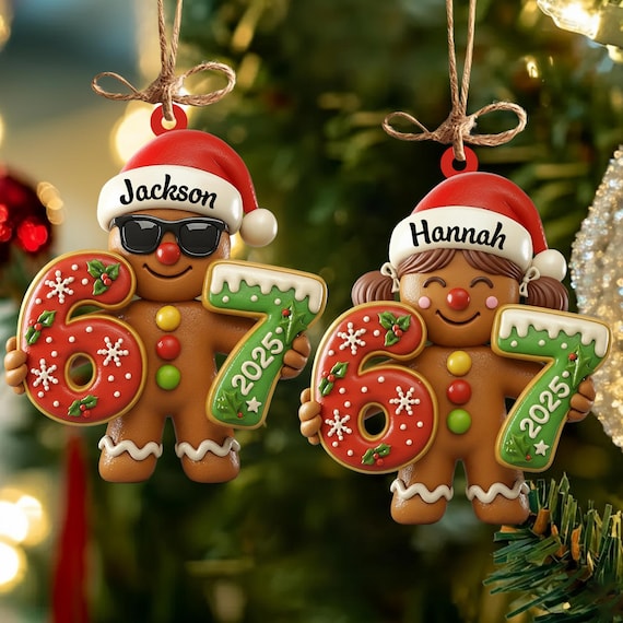 Personalized Gingerbread 67 Acrylic Ornament 2d, Six Seven Meme, Custom Kid Ornament, Boy Christmas Gift, Teen Slang Ornament, 67 Lover Gift
