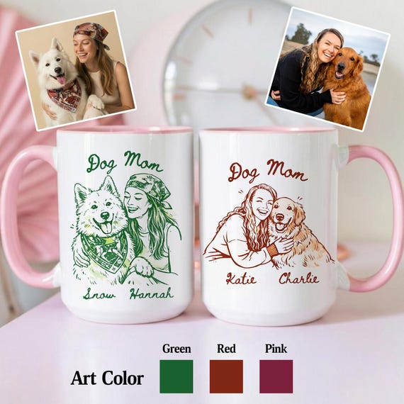 Custom Dog Portrait Mug from Photo, Personalized Pet Portrait Mug, Minimalist Line Art Dog Mug, Dog Mom Gift, Custom Pet Coffee Mug