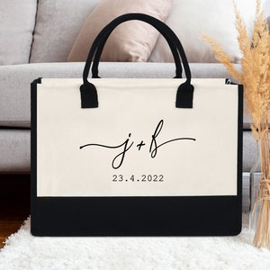 Personalized Engagement Gift, Initial Date Canvas Tote Bag, Gift For Bride, Bridesmaid Proposal Gift, Bridal Shower Bag, Anniversary Gift