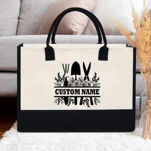 Personalized Floral Gardening Canvas Tote Bag, Plant Lover Garden Canvas Tote Bag, Custom Gardening Gifts, Gardener Gift, Gift For Gardeners