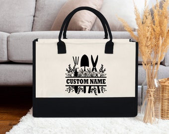 Gepersonaliseerde bloemen tuinieren canvas draagtas, plantenliefhebber tuin canvas draagtas, aangepaste tuinieren geschenken, tuinman cadeau, cadeau voor tuinders
