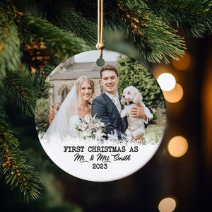 First Christmas Married Ornaments, Mr And Mrs Photo, Our First Christmas, Just Married Ornament, Wedding Couple Custom Gift, 2023 Decoration