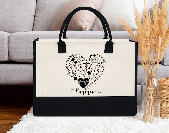 Nurse Tote Bag Inspired, Personalized Stethoscope Heart Name