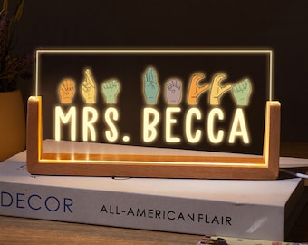 ASL Teacher Gift, Sign Language Gift, Teacher Name Sign, Teacher Graduation Gift, Office Desk Decor, Sign Language Gift, ASL Gift, Desk Sign