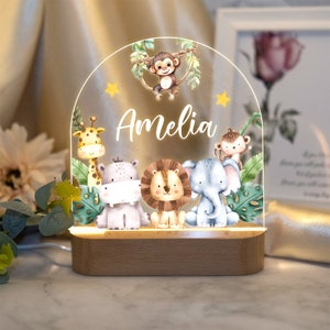 Personalised LED Animal Lamp, Kids Night Light Gift, Safari Jungle Animals Light, Birthday Gifts for Kids, Kids Bedroom Nursery Table Light