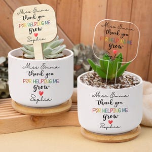 Personalized Teacher Flower Plant Pot, Thank You for Helping Me Grow Planter, Flower Pot for Teacher, Teacher Appreciation, Gift For Teacher