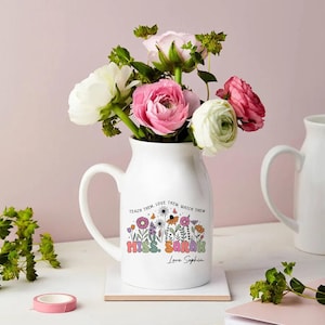 Personalized Teacher Vase, Teacher Appreciation Gift, Thank You for Helping Me Grow Ceramic Vase, Teaching Assistant, Thank You Gift for Her