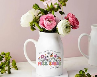 Personalized Teacher Vase, Teacher Appreciation Gift, Thank You for Helping Me Grow Ceramic Vase, Teaching Assistant, Thank You Gift for Her
