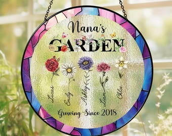 Grandma Gift, Personalized Grandma's Garden Gift For Grandma, Mother's Day Gift For Grandma, Nana Birth Month Flower Stain Glass Suncatcher