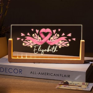 Personalized Breast Cancer Desk Name Plate, Breast Cancer Warrior Gift, Breast Cancer Awareness, Pink Ribbon Surviving Cancer Desk Name Sign