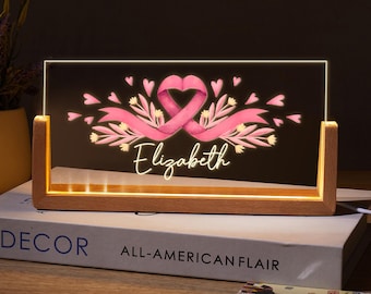 Personalized Breast Cancer Desk Name Plate, Breast Cancer Warrior Gift, Breast Cancer Awareness, Pink Ribbon Surviving Cancer Desk Name Sign