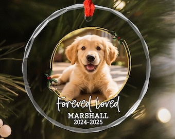 Adorno conmemorativo para perro, adorno personalizado con foto de perro, regalos conmemorativos para mascotas, adornos navideños para perros, recuerdo de la pérdida de un perro, adorno "Forever Loved"