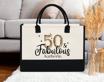 50 Fifty and Fabulous Tote Bag, 50th Age Birthday Cotton Canvas Tote Bag, 50th Birthday Gift For Women, 50th Birthday Celebration Party Gift