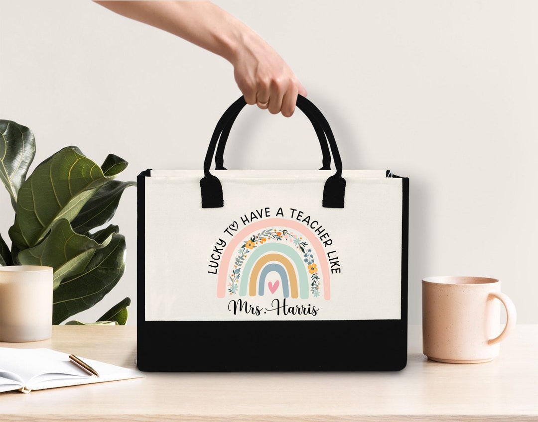 Personalized Teacher Tote Bag, Custom Teacher Bag, Pencil Rainbow Bag ...