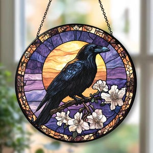 Black Raven Stained Glass Suncatcher, Gothic Crow Window Hangings, Indoor Decor, Unique Home Decor, Housewarming Gift Idea, Halloween Gift