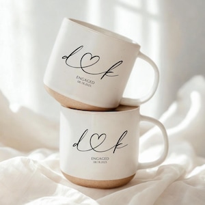 Personalised Engraved Engagement Pottery Mug, Custom Wedding Mug, Engagement Gift, Wedding Gifts for Couple, Bridal Shower Gifts, Custom Mug
