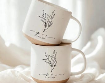 Personalised Engraved Engagement Pottery Mug, Custom Wedding Mugs, Engagement Gifts, Wedding Gifts for Couple, Bridal Shower Gifts