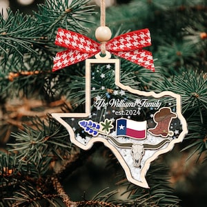 Texas 4D Shaker Ornament, Texas Longhorn Ornament, Western Bluebonnet Wohnkultur, Texas Geschenke Verzierung, Texas Bewegendes Dekor, Zustand