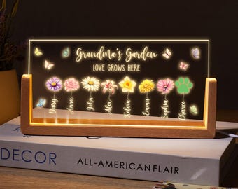 Personalized Gifts for Mom, Grandma Gifts,Custom Flower Night Light, Mom Birthday Gift, Grandma's Garden, Gifts for Grandma from Grandkids