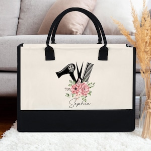 Sacola floral personalizada para estilista de cabelo, sacola personalizada com nome de cabeleireiro, sacola personalizada para estilista de cabelo, bolsa para cosmetologista, sacola para cabeleireiro