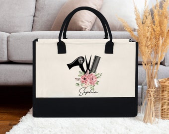 Custom Floral Hair Stylist Tote Bag, Custom Hairdresser Name Tote Bag, Custom Hair Stylist Tote Bag, Cosmetologist Bag, Hairdresser Tote Bag