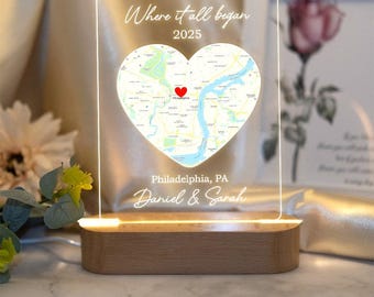 Luce notturna con mappa di Where We Met, regalo personalizzato per coppie, mappa personalizzata, regalo per fidanzato, mappa dei ricordi del primo appuntamento, mappa in bianco e nero, mappa di Where It Began