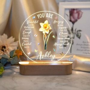 Personalized Bible Verse LED Light, Custom Faith Christian Birthday Gift for Her, Christian Home Decor,Faith Based Decor,Religious LED Light